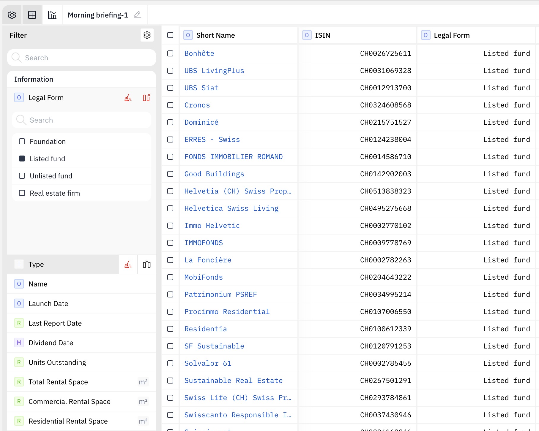 Selecting the REIV universe to screen in Quanthome